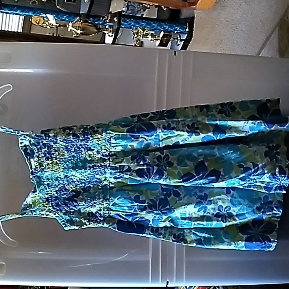Girls 6 Blue & Green Copper Key Spagetti Strapped Dress
